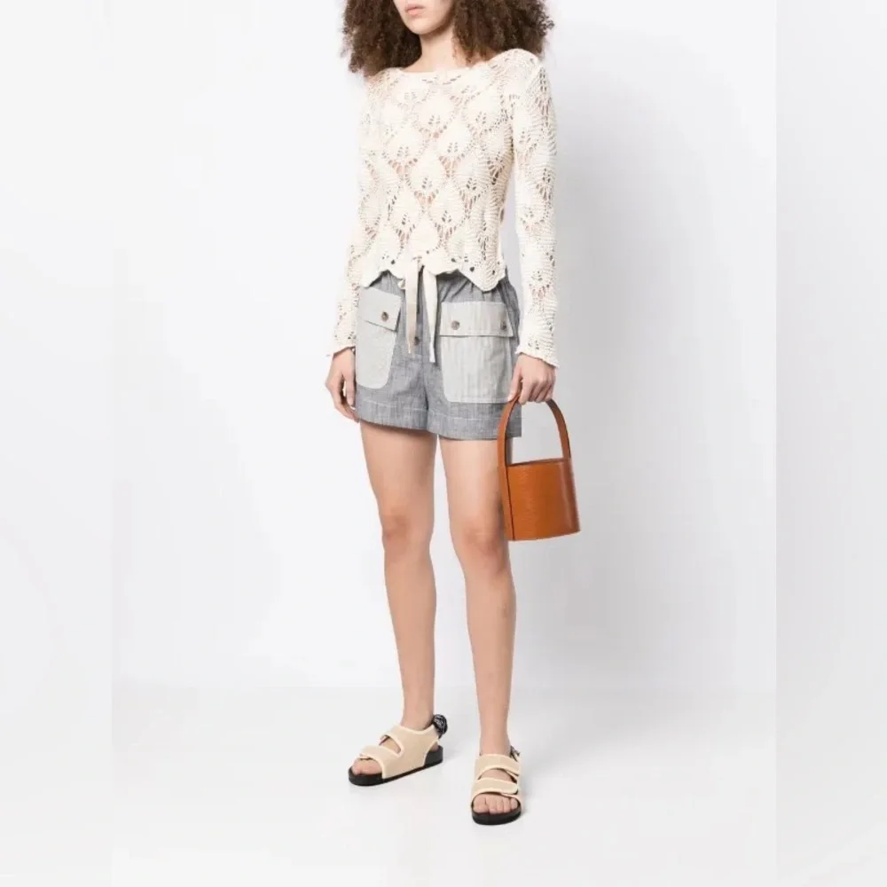 Ulla Johnson Granite Gray Blue Stripe Gracie Drawstring Shorts 8